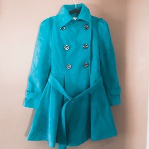 Women's flared teal peacoat